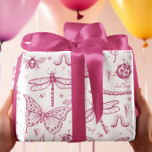 Heet Roze Liefde Bug Insect Illustratiepatroon Inpakpapier Vel