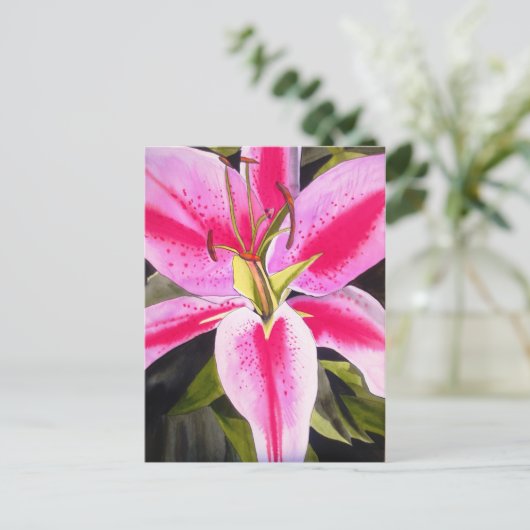 Heet-Roze liembloem waterverf pop Briefkaart (Staand voorkant)