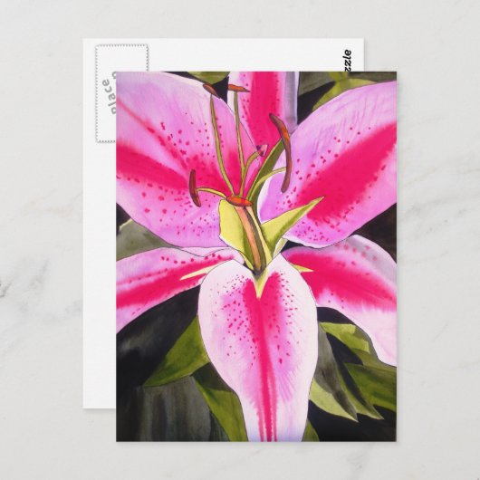 Heet-Roze liembloem waterverf pop Briefkaart (Voorkant / Achterkant)