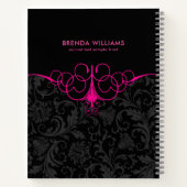 Heet roze lijst & zwart damast notitieboek (Achterkant)