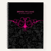 Heet roze lijst & zwart damast notitieboek (Voorkant)