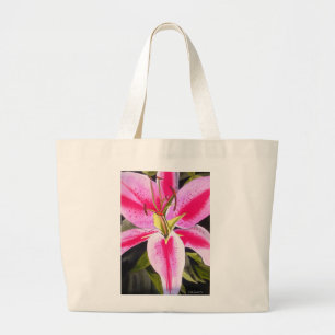 Heet Roze lily waterverf pop Grote Tote Bag