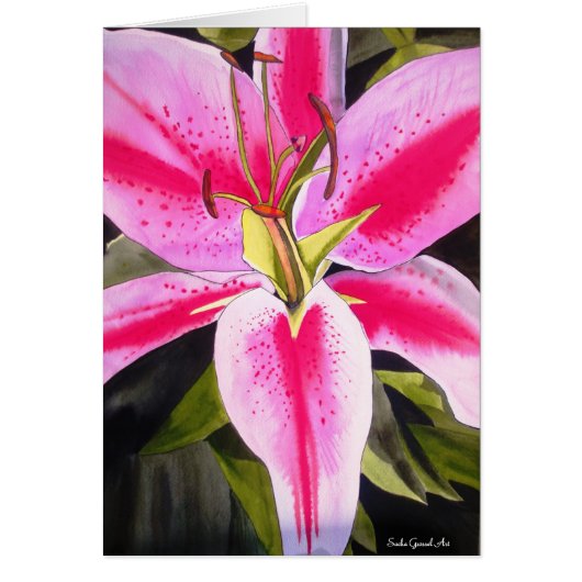 Heet Roze lily waterverf pop kunst schilderij (Voorkant)