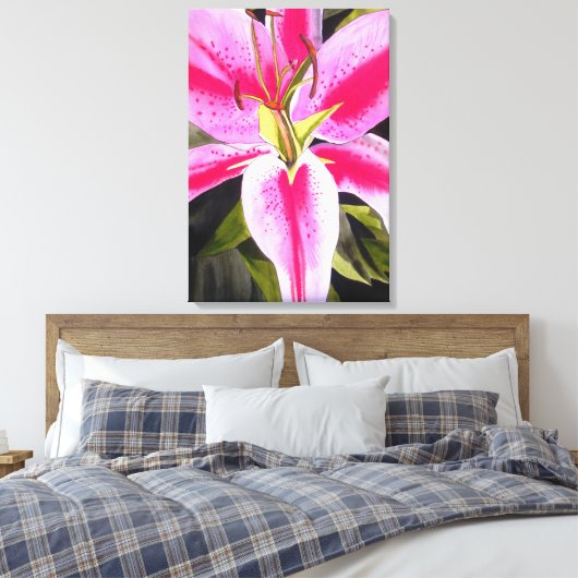Heet Roze lily waterverf pop kunst schilderij Canvas Afdruk (Insitu (Slaapkamer))