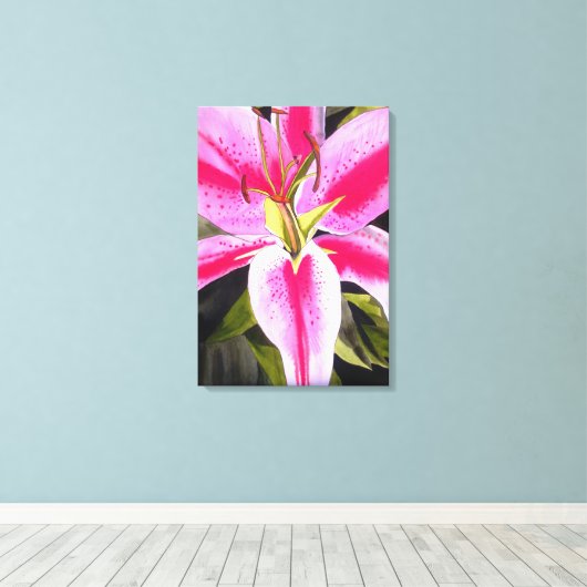 Heet Roze lily waterverf pop kunst schilderij Canvas Afdruk (Insitu (Houten vloer))