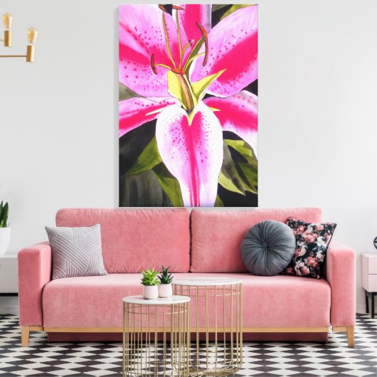 Heet Roze lily waterverf pop kunst schilderij Canvas Afdruk (Insitu (Woonkamer))