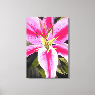 Heet Roze lily waterverf pop kunst schilderij Canvas Afdruk