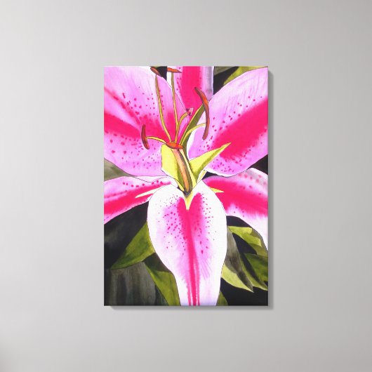 Heet Roze lily waterverf pop kunst schilderij Canvas Afdruk (Voorkant)