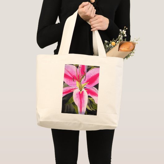 Heet Roze lily waterverf pop kunst schilderij Grote Tote Bag (Voorkant (product))
