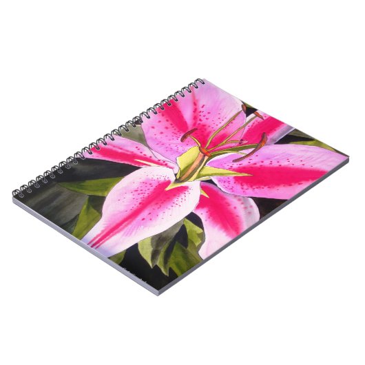 Heet Roze lily waterverf pop kunst schilderij Notitieboek (Linkerzijde)