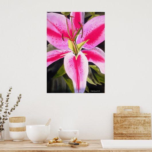 Heet Roze lily waterverf pop kunst schilderij Poster (Keuken)