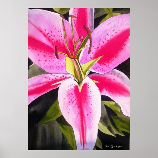 Heet Roze lily waterverf pop kunst schilderij Poster (Voorkant)