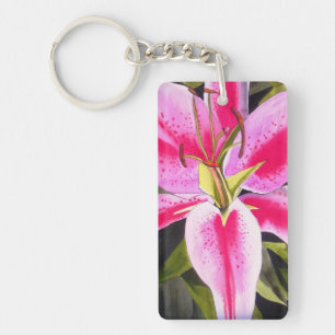 Heet Roze lily waterverf pop kunst schilderij Sleutelhanger