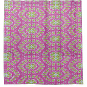 Heet roze, lime groen en wit douchegordijn (Voorkant)