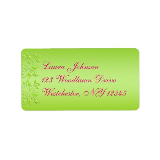Heet roze, limoengroen bloemenadreslabel etiket (Voorkant)