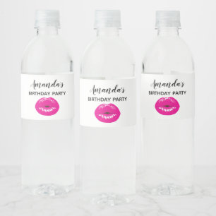 Heet Roze Lippen Glamoureuze Illustratie Waterfles Etiket