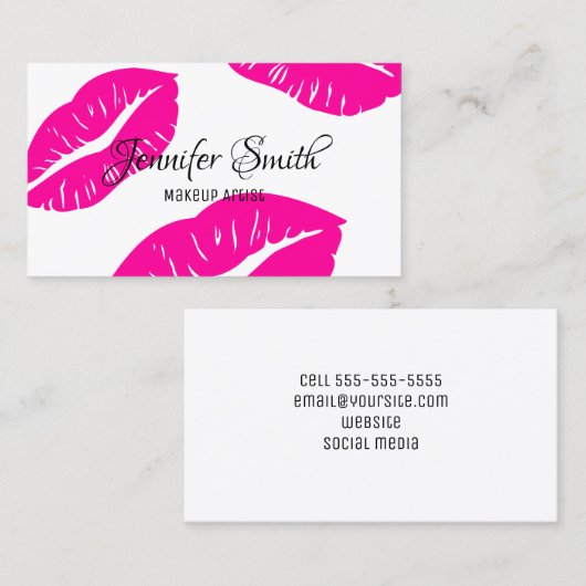 Heet Roze Lippen Patroon Make-up Artiest Visitekaartje (Voorkant / Achterkant)