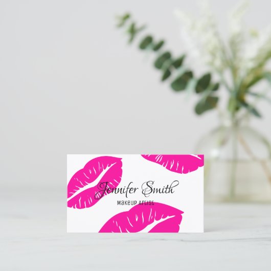 Heet Roze Lippen Patroon Make-up Artiest Visitekaartje (Staand voorkant)