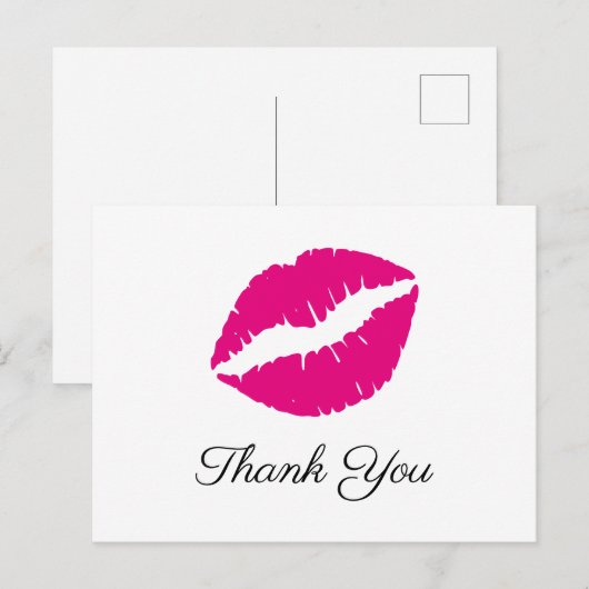 Heet roze lippenstift Kus Elegante dankjewel Briefkaart (Voorkant / Achterkant)