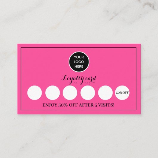 Heet Roze Logo Modern Business Reward Punch Klantenkaartje (Voorkant)