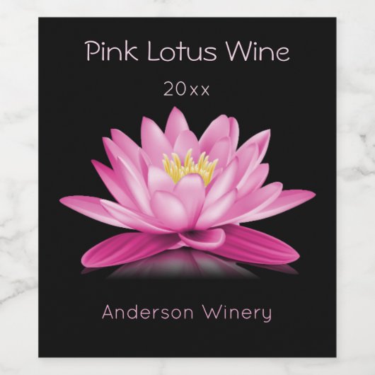 Heet roze lotusbloem wijn etiket (Enkel label)