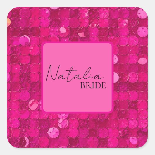 Heet Roze Lovertjes Vierkante Sticker (Voorkant)