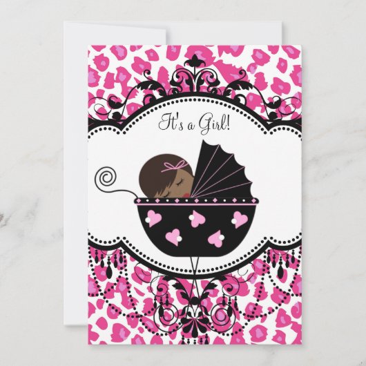 Heet roze luipaard Afro-Amerikaanse babyshower voo Kaart (Voorkant)