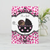 Heet roze luipaard Afro-Amerikaanse babyshower voo Kaart (Staand voorkant)