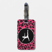 Heet roze luipaard print; balletdanser bagagelabel (Achterkant verticaal)