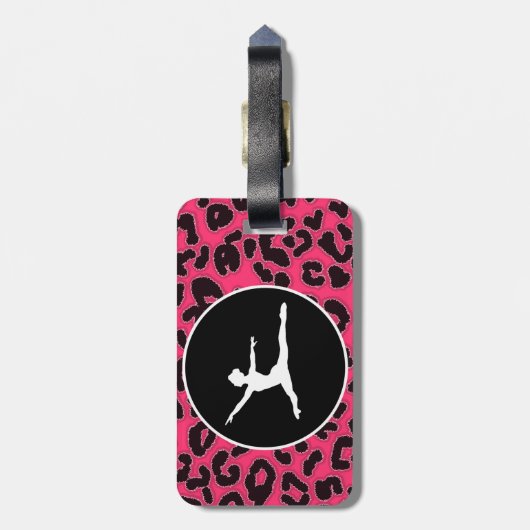 Heet roze luipaard print; balletdanser bagagelabel (Achterkant verticaal)