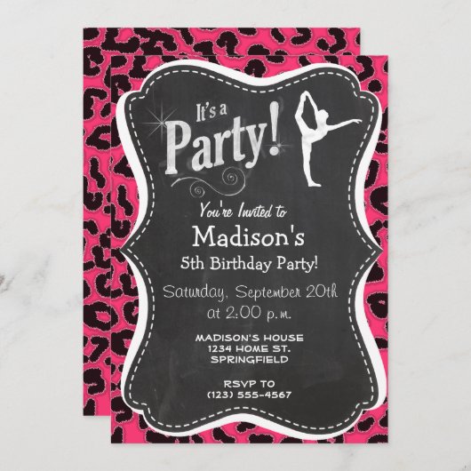 Heet roze luipaard print; balletdanser kaart (Voorkant / Achterkant)