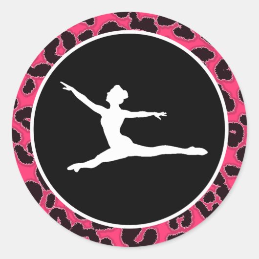 Heet roze luipaard print; balletdanser ronde sticker (Voorkant)