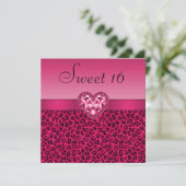 Heet Roze Luipaard Print & Bling Hart Zoet 16 Kaart (Staand voorkant)