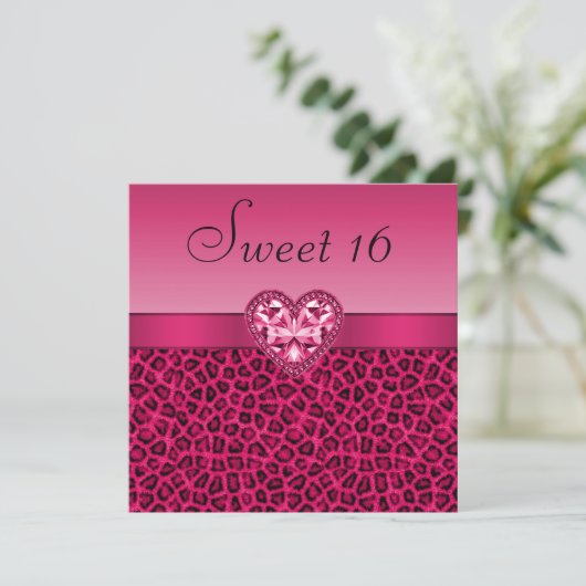 Heet Roze Luipaard Print & Bling Hart Zoet 16 Kaart (Staand voorkant)