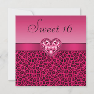 Heet Roze Luipaard Print & Bling Hart Zoet 16 Kaart