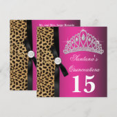 Heet roze luipaard Quinceanera Kaart (Voorkant / Achterkant)