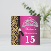Heet roze luipaard Quinceanera Kaart (Staand voorkant)