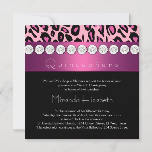 Heet roze luipaard Quinceanera Kaart (Voorkant)