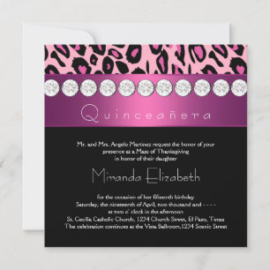 Heet roze luipaard Quinceanera Kaart