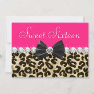 Heet roze luipaard Sweet Sixteen-feest Kaart