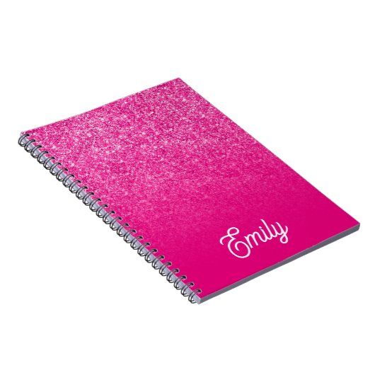 Heet Roze Luxe Glitter en Ombre Notitieboek (Rechterzijde)