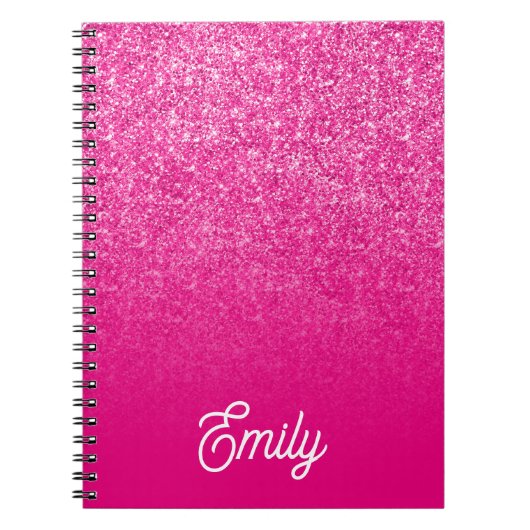 Heet Roze Luxe Glitters en Ombre Notitieboek (Voorkant)