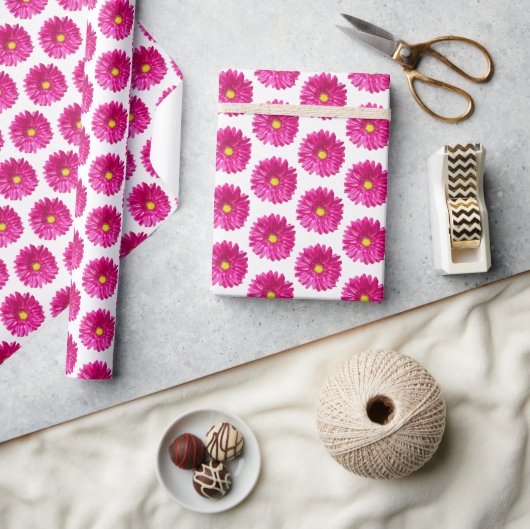 Heet Roze Madelief Bloemige Inpakpapier (Crafts)