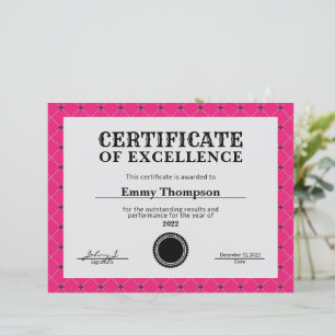 Heet Roze Magenta Bedrijfs Award Certificaat