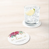 Heet roze magenta bloem elegante gouden script har ronde kartonnen onderzetter (Insitu)