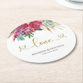 Heet roze magenta bloem elegante gouden script har ronde kartonnen onderzetter (Gebogen)