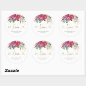Heet roze magenta bloem elegante gouden script har ronde sticker (Vel)