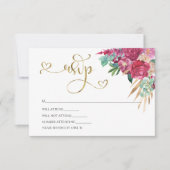Heet roze magenta bloem elegante gouden script har RSVP kaartje (Voorkant)