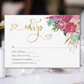 Heet roze magenta bloem elegante gouden script har RSVP kaartje