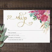 Heet roze magenta bloem elegante gouden script har RSVP kaartje